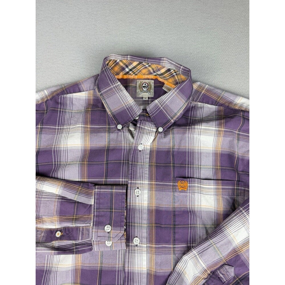 Cinch Shirt Mens Size M Purple Plaid Long Sleeve Button Downs Western Cowboy